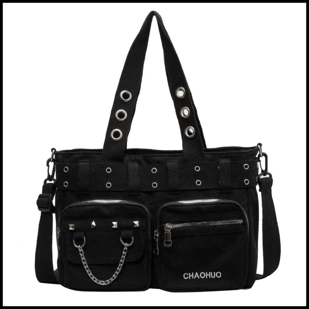 Steampunk Goth Messenger Bag Canvas Adjustable Shoulder Bag Punk Travel